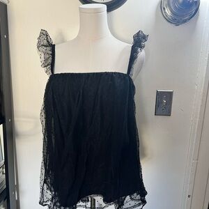 NWOT By Egreis Black Polka Dots Dot Tulle Ruffled Strap Women's Top Size S